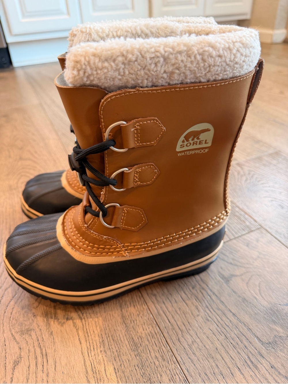 Sorel Kids Brown and Black Waterproof Winter Boots with Sherpa Cuff